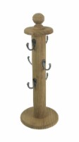 Primitive Turned Wood 6 Hook Countertop Kitchen Mug Rack Key Holder