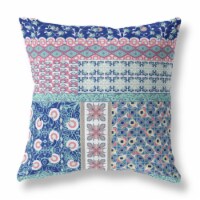 Amrita Sen Flower Castle Patchwork 20  Fabric Zippered Pillow in Pink/Blue