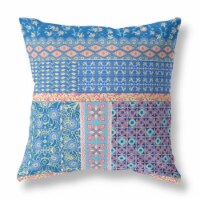 Amrita Sen Flower Castle Patchwork 26  Fabric Zippered Pillow in Pink/Blue