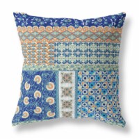 Amrita Sen Flower Castle Patchwork 20  Fabric Zippered Pillow in Orange/Navy