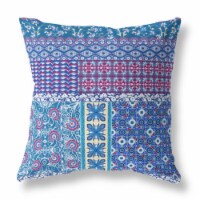 Amrita Sen Flower Castle Patchwork 20  Fabric Zipper Pillow in Maroon Pink/Blue