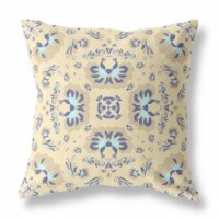 Divine Flowers Indoor/Outdoor Fabric Pillow with Zip in Yellow Blue 20x20