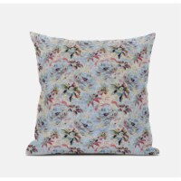 Roses Sprayed Stars Faux Suede Throw Fabric Pillow in Blue Gray 18x18