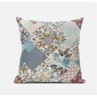 Arizona Floral Patches Suede Zippered Pillow With Insert In Brown Pink