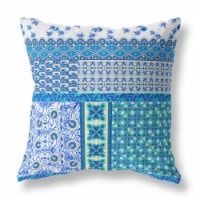 Flower Castle Patchwork Suede Blown & Closed Pillow W/ Insert In White & Blue