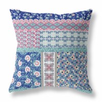 Flower Castle Patchwork Suede Zippered Pillow W Insert In Blue And Pink