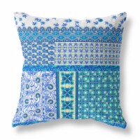 Flower Castle Patchwork Suede Zippered Pillow W Insert In White And Blue