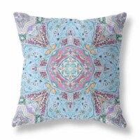 Buddha Flower Ceremony Suede Zippered Pillow With Insert Light Blue Magenta
