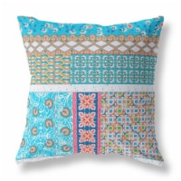 Flower Castle Patchwork Broadcloth Blown And Closed Pillow In Turquoise White
