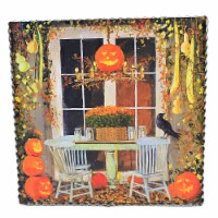 Halloween Gallery Jack-O-Lantern Porch Wood Crows Leaves Table F21091
