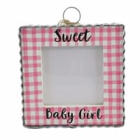Round Top Collection Baby Girl Photo Frame Wood Pink Gingham Plaid Y22027