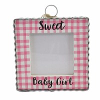 Round Top Collection Baby Girl Photo Frame Wood Pink Gingham Plaid Y22027
