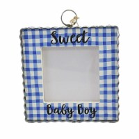 Round Top Collection Baby Boy Photo Frame Wood Picture Gingham Y22028