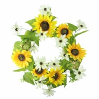 Select Artificials Yellow Sunflower and Cream White Daisy Artificial Floral Christmas Wreath
