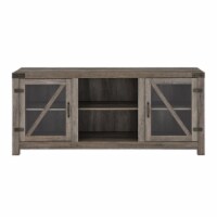 58 Glass Barn Door Farmhouse TV Stand Console - Gray Wash
