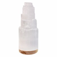 Selenite Crystal Lamp 25cm, Hand Crafted Moroccan Tower Lamp, USB Cable & Wooden Base
