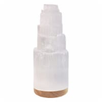 NORTHLANDZ Selenite Crystal Lamp 20cm, Tower Lamp with Wooden Base & USB Charging Cable