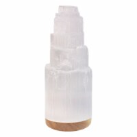 NORTHLANDZ Selenite Crystal Lamp 25cm, Wooden Base Moroccan Meditation Tower Lamp Night Light