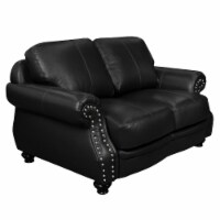 Charleston 63  Wide Top Grain Leather Loveseat | Black Rolled Arm Small Couch with Nailheads