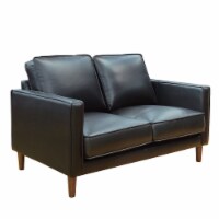 Prelude 55  Wide Black Top Grain Leather Loveseat | Mid Century Modern Small Couch
