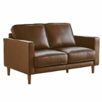Prelude 55  Wide Top Grain Leather Loveseat | Chestnut Brown | Mid Century Modern Small Couch