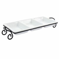 Elama ELM-4102 3 Section Divided Porcelain Serving Tray with Metal Rack