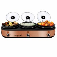 Megachef MC-1210 2.5 qt. Triple Slow Cooker & Buffet Server in Brushed Copper & Black Finish