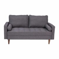 Hudson Mid-Century Modern Loveseat Sofa with Tufted Faux Linen Upholstery & Solid Wood Leg