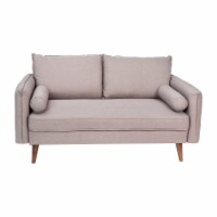 Evie Mid-Century Modern Loveseat Sofa with Faux Linen Fabric Upholstery & Solid Wood Legs