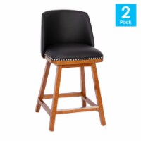 Julia Set of 2 Transitional 24 Inch LeatherSoft Upholstered Counter Stools with Silver Nai