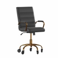 Camilia Mid-Back Black LeatherSoft Executive Swivel Office Chair with Gold Frame, Arms, an