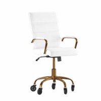 Camilia Mid-Back White LeatherSoft Executive Swivel Office Chair with Gold Frame, Arms, an