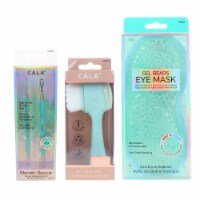 CALA Dual Action Facial Cleansing Brush Sage, Spa Solutions Gel Beads Eye Mask Aqua & Mint Bl