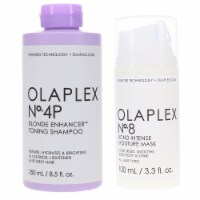 Olaplex No.4p Blonde Enhancer Toning Shampoo 8.5 oz & No. 8 Bond Intense Mask 3.3 oz Combo Pa