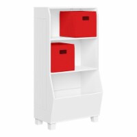 RiverRidge 23  Wood Kids Bookcase with Toy Organizer and 2 Bins in White/Red