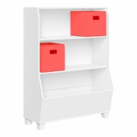 RiverRidge 34  Wood Kids Bookcase with Toy Organizer and 2 Bins in White/Coral