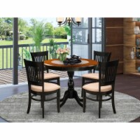 5 pc a Dinner Table and 4 Linen Fabric Kitchen Dining Chairs with Slatted Back - Black Finish