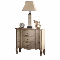 Three Drawer Nightstand With Scalloped Bottom Edge & Cabriole Leg, Antique Taupe- Saltoro
