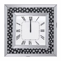 Beveled Mirror Frame Textured Analog Wall Clock, Black & White- Saltoro Sherpi