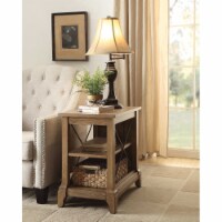 ACME Hiroko Rectangular Wooden 2-Shelf End Table with Metal X Design in Oak