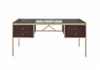 ACME Yumia Glass Rectangle Top 4-Drawer Writing Desk in Gold and Clear Glass