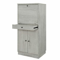Spacious Wooden Wine Cabinet with Drop Down Storage and Double Door Cabinet, White- Saltoro