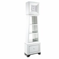 Fully Mirrored Wooden Grandfather Clock with Storage & Display Space, Silver- Saltoro Sherpi
