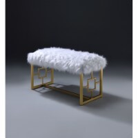 Bagley II - Bench White Faux Fur & Gold