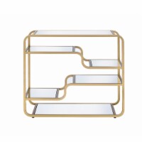 Metal Framed Mirror Sofa Table with Tiered Shelves, Gold and Clear- Saltoro Sherpi