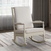 Wooden Rocking Chair with Fabric Upholstered Cushions, White- Saltoro Sherpi