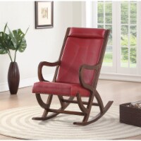 Faux Leather Upholstered Wooden Rocking Chair with Looped Arms, Brown and Red- Saltoro Sherpi