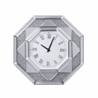 Wood and Mirror Wall Clock with Octagonal Silhouette, Clear- Saltoro Sherpi