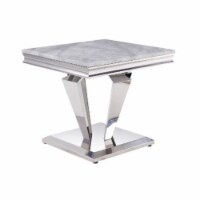 End Table, Light Gray Printed Faux Marble & Mirrored Silver Finish