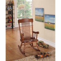 11 Inch Seat Height Wood Kids Rocking Chair, Spindle Accents, Tobacco Brown- Saltoro Sherpi